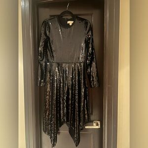 Michael Kors Sequins Black Dress High Low Sides size medium